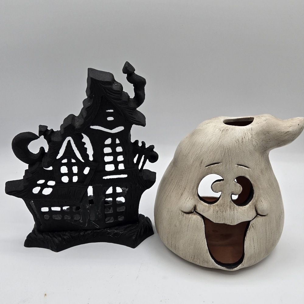 HALLOWEEN Tea Light Holder Set Ghost & Haunted Mansion